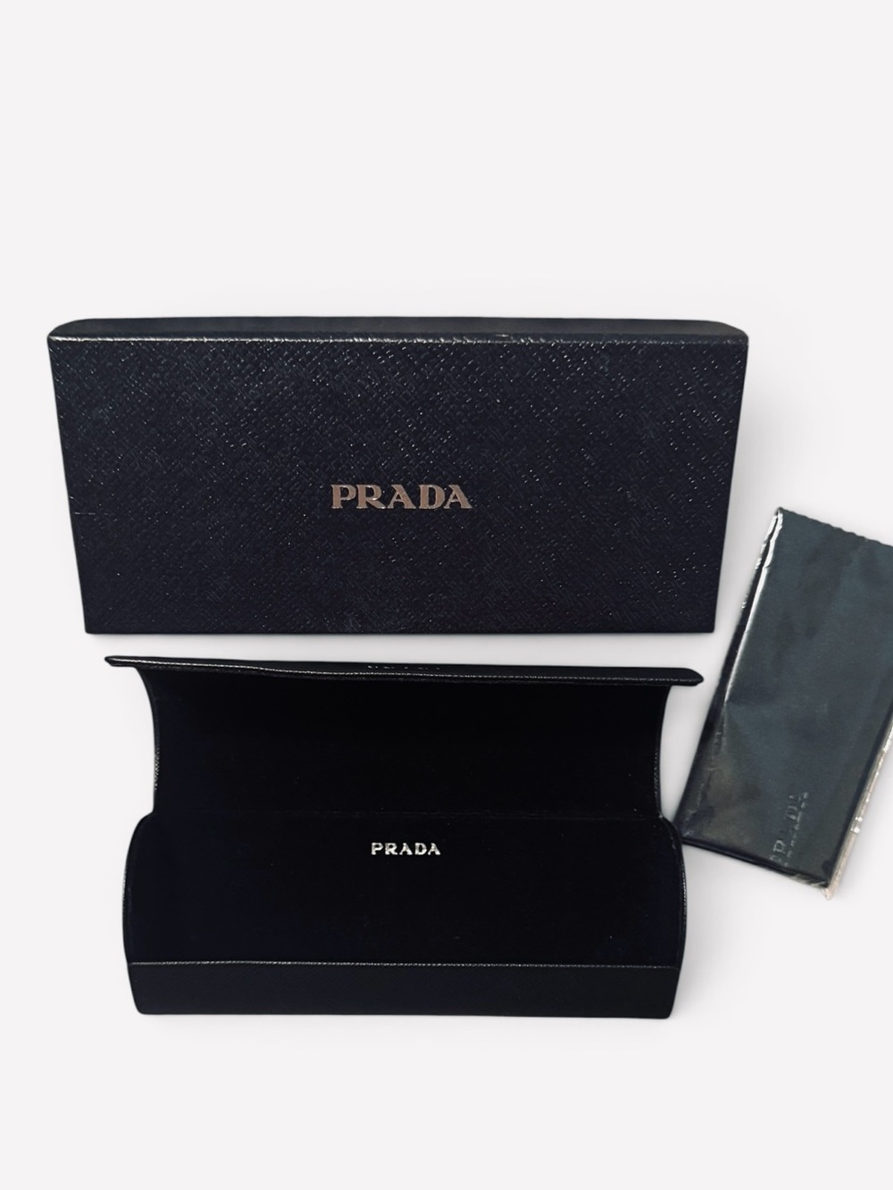 Prada Saffiano Leather Eyeglasses Sunglasses Case with Box & Unopened Cloth